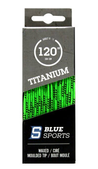 Шнурки хоккейные BlueSports Titanium Waxed Lime/Black, 304см, с пропиткой, литой кончик