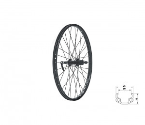 Колесо заднее KLS WASPER CASSETTE V-brake R, 24&quot;, чёрное 