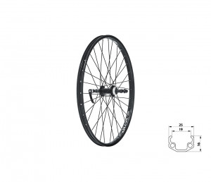 Колесо заднее KLS WASPER FREEWHEEL V-brake R, 24&quot;, чёрное 