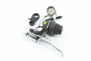 Шифтер/ручка тормоза SHIMANO SB-C055-A левая 3 передачи, трос переключения 1800 мм, ручка тормоза алюминиевая под 4 пальца черная, без индикатора, для V-BRAKE, silver, б/упаковки 
