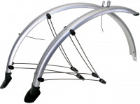 Крылья M-Wave 5-386106 с электропроводкой, 28"х48 мм, с защитой на усах и резиновыми брызговиками, передние 760 мм, задние 1100 мм, металлопласт., серебристый