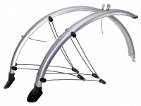 Крылья M-Wave 5-386107 с электропроводкой, 26"х60 мм, с защитой на усах и резиновыми брызговиками, передние 800 мм, задние 1100 мм, металлопласт., серебристый