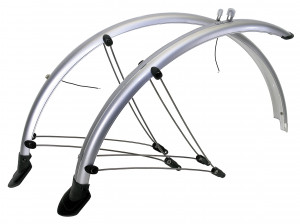 Крылья M-Wave 5-386107 с электропроводкой, 26&quot;х60 мм, с защитой на усах и резиновыми брызговиками, передние 800 мм, задние 1100 мм, металлопласт., серебристый 