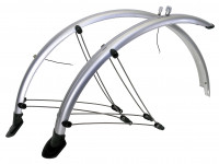 Крылья M-Wave 5-386116 с электропроводкой, 28/29"х56 мм, с защитой на усах и резиновыми брызговиками, металлопласт., серебристый