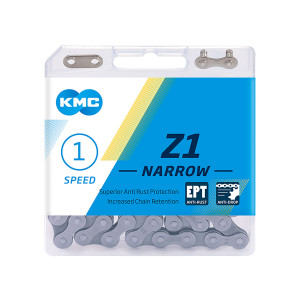 Цепь KMC 5-303720 Z1 Narrow EPT 1/2"х3/32" 1ск. 112 звеньев, 8мм, с замком, в пластиковой коробке, антикоррозионное покрытие EcoProTeQ, серая 