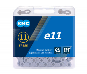 Цепь KMC X11e e-BIKE ECOPROTEQ 1/2&quot; х 11/128&quot; х 136L, тройная прочность, специальный дизайн для электровелосипеда, усиленные пины, устойчивость к скручиванию, защитное покрытие от ржавчины. 