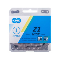 Цепь KMC 5-303730 Z1 Wide EPT 1/2"х1/8" 1ск. 112 звеньев, с замком, в пластиковой коробке, антикоррозионное покрытие EcoProTeQ, серебристая