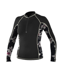 Гидромайка женская O'Neill длинный рукав с молнией WMS FRONT ZIP L/S RASH GUARD BLK/ALBNYFLR:CHAMPGN S18 (5059S EP2)