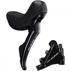 Ручка тормозная/шифтер Shimano 105, ST-R7020 левый, BR-R7070, 2 скорости, J-KIT, под дисковый тормоз 140 мм, полимерный, колодка с кулером 