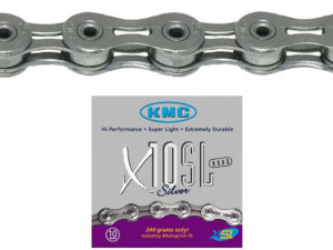 Цепь KMC X10SL, 10 ск., 1/2&quot;x11/128&quot;Х116, серебристая, в торг.уп. Суперлёгкая, прочное покрытие, высокая жесткость, суперпрочные полые пины, самоочищающаяся, низкое растяжение, точное переключение, скруглённые кромки 