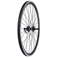 Колесо Veloolimp 26" заднее,Full Black,обод двойной алюм. б/пист. чёрный, алюм. втулка, пром.,под диск 6 отв.,под трещотку,с эксцентриком, чёрная