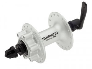 Втулка передняя Shimano HB-M475 ALIVIO, 32Н, под диск (6 болтов), OLD:100мм, ось:108мм, серебристая, б/уп. 