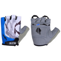 Перчатки STG летние быстросъемные с защитной прокладкой, застежка на липучке, материал-кожа+лайкра, бело-синие