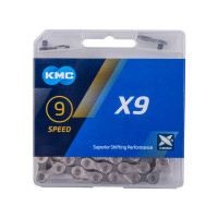 Цепь KMC 5-303606 Х9 1/2"х11/128" 114 звеньев, 6,6мм Silver/Grey, 9скор. с замком, в коробке, серебристо-серая