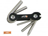 Super b тв-9860 набор инструментов складной 6 в 1: шестигранники 3/4/5/6мм, спицевой ключ 3,2 мм, отвертка +, оранжевый, торговая упаковка