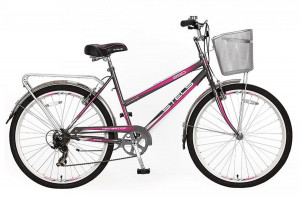 Велосипед Stels Navigator-250 Lady 26&quot; Z010 фиолетовый с корзиной (2021) 