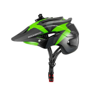 Велошлем ROCKBROS RB_10110006003 TS-45 MTB, с козырьком и креплением камеры/фонаря, черно-зеленый, один размер 