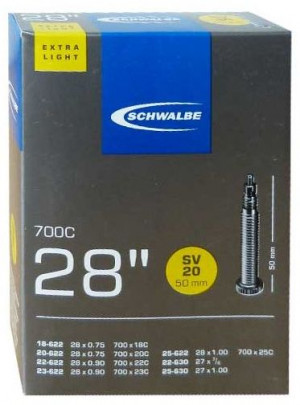 Велокамера 28"/700 Schwalbe SV20 EXTRA LIGHT 18/25-622/630 IB 50mm (05-10400103) 