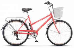 Велосипед Stels Navigator-250 Lady 26&quot; Z010 коралловый с корзиной (2021) 