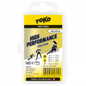 Парафин высокофтористый Toko High Performance yellow (0°С -6°С) 40 г. 