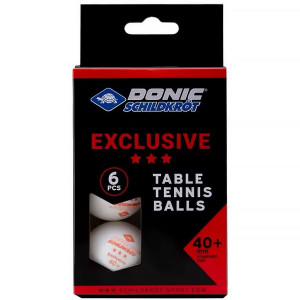 Мячи для настольного тенниса Donic-Schildkröt Exclusive 3 stars 40+ белые (6 шт. в упаковке) 