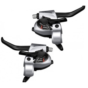 Шифтеры/тормозные ручки Shimano Tourney ТХ800 левая/правая, 3x8 ск., трос+оплетка, серебристая 
