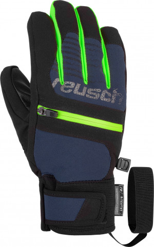 Перчатки горнолыжные Reusch Theo R-Tex XT Junior Black/Dress Blue/neon Green (2022) 