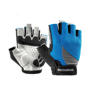 Велоперчатки ROCKBROS S030 RB_S030BL-L, короткие пальцы, с липучкой, синие 