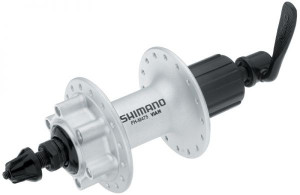 Втулка задняя Shimano M475, 36 отверстий, 8/9 скоростей, 6-болтов, QR 166мм, серебристая лого Shimano 