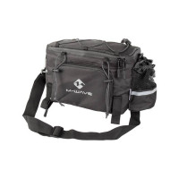 Сумка M-WAVE 5-122323 (5-122312) на багажник, с боковыми карманами+отделениее д/фляги с плеч. ремнем, со светоотр. элемент. V=16л черная AMSTERDAM EXP