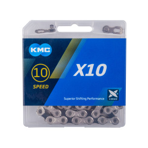Цепь KMC 5-303565 Х10 1/2"x11/128" 11ск. 114зв. с замком, X Bridge, д/SHIMANO/SRAM/CAMPAGNOLO в пластик коробке серебристо-черная 