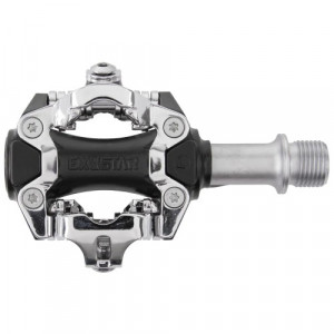 Педали Exustar E-PM211 алюминиевые контактные ось Cr-Mo совместимые с Shimano SPD серебристо-черные 