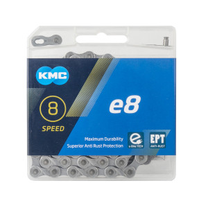 Цепь KMC 5-306128 e8 EPT EcoProTeQ 1/2"х3/32" 6-8ск 122 звена, с замком, антикоррозионное покрытие, макс. прочность специально для E-Bikes, серебр. 