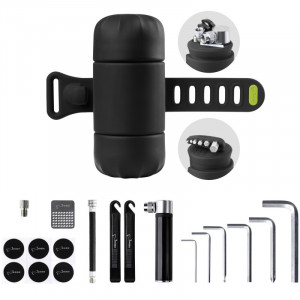 Держатель с интрументом Bone Bike Portable Tool Kit 07-230220 (мини-насос, шланг, шестигранники, монтажки, самоклейки 6 шт), силикон, черный  