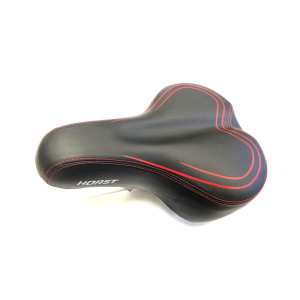 Седло HORST 09-200815 суперкомфортное, с замком 270х195мм, широкое с эластомерами, 670гр, черно-красное 