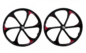 Комплект колес 26&quot; MTB, литое, под трещотку, двойной обод, алюм.,6 лопастей, черное, 135/110мм (2022) 