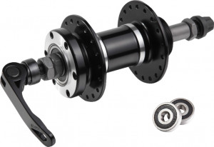 Втулка MTB задняя алюминиевая под трещотку, 3/8x14Gx36Hx135x145 на промподшипниках, с эксцентриком, под диск, чёрная 