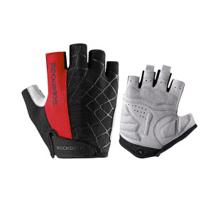 Велоперчатки ROCKBROS S109 RB_S109R-L, короткие пальцы, рисунок "паутина", с липучкой, красные 