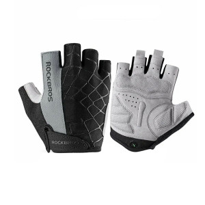 Велоперчатки ROCKBROS S109 RB_S109GR-L, короткие пальцы, рисунок "паутина", с липучкой, серые 