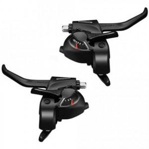 Шифтеры/тормозные ручки Shimano Tourney EF41, лев./прав., 3x7 ск., трос+оплетка, черные ESTEF41P7AL 