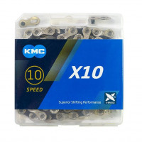 Цепь KMC X10 1/2"x11/128" 116 звеньев серебристая/черная с замком в торговой упаковке Цепь KMC X10 1/2"x11/128" 116 звеньев серебристая/черная с замком в торговой упаковке