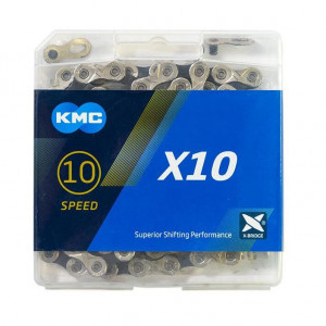 Цепь KMC X10 1/2"x11/128" 116 звеньев серебристая/черная с замком в торговой упаковке 