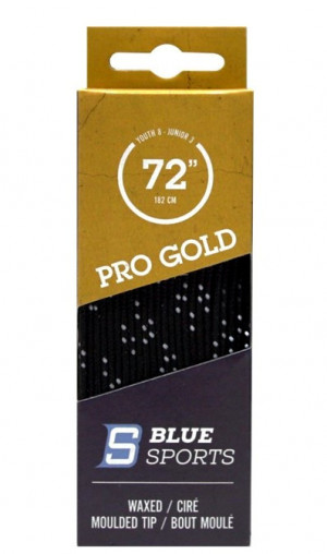 Шнурки хоккейные BlueSports Pro Gold Heavy Waxed Black/White, 188 см, с пропиткой, литой кончик 