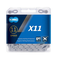 Цепь KMC X11 1/2"x11/128" 118 звеньев серая с замком в торговой упаковке Цепь KMC X11 1/2"x11/128" 118 звеньев серая с замком в торговой упаковке