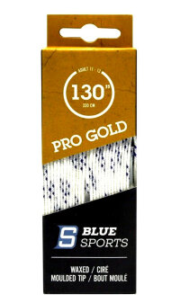 Шнурки хоккейные BlueSports Pro Gold Heavy Waxed White/Navy, с пропиткой, литой кончик