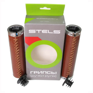 Грипсы Stels HBBT-003 130мм коричневые с серебристыми кольцами прошитые 