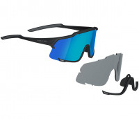 Очки KLS DICE спортивные с экстрапрозрачными линзами, покрытие antiwater/antifog/antiscratch. Оправа чёрная, линзы: фотохромная/синяя REVO поляризованная