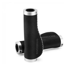 Грипсы ROCKBROS RB_40720002001 анатомические, кожзам, силиконовая вставка, с замками, черный/серебристое кольцо 
