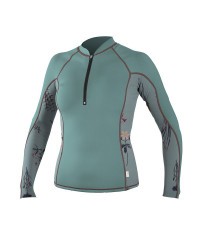 Гидромайка женская O'Neill длинный рукав с молнией WMS FRONT ZIP L/S RASH GUARD AQUAHAZE/PIPERFLRL:PEPPR (2018)