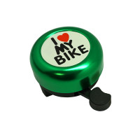 Звонок Ø53мм "I LOVE MY BIKE" зелёный, ал./пластик